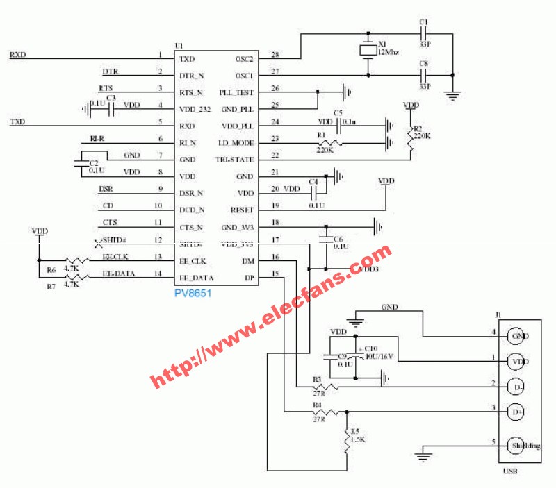 pl2303 USB转串口原理图,第2张