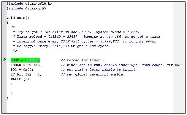 Getting Started with the MAXQ6,Figure 5. Program halted at the first line of code.,第6张