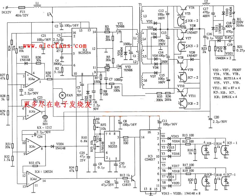 3525逆变器电路图,SG3525组成的300W正弦波逆变电路图,第3张