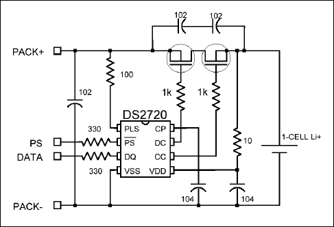 电池充电器原理,图7. DS2720锂电池保护IC的典型应用电路,第8张