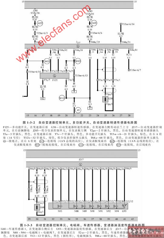 自动变速器控制单元，电磁阀，车速传感器，变速器油温传感器电路,第3张