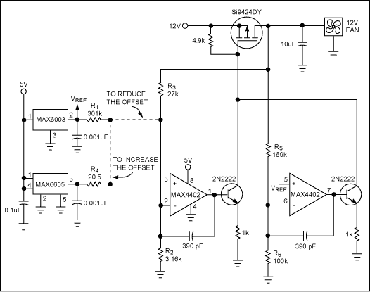 Circuit Generates Analog Fan-S,Figure 1. This circuit delivers a continuous and linear fan-control voltage that is proportional to temperature.,第2张