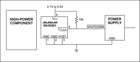 Thermal Protection in Low-Cost,Figure 1. The MAX6501 shown in this low-cost protection circuit monitors the temperature of the PC board near a high-power component. When temperature exceeds the MAX6501,第2张