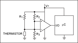 How to Simplify the Interface,Figure 4. Combining a sensor with a comparator yields a 1-bit digital output that can warn the ?C of temperature excursions beyond a predetermined threshold or trip point.,第4张