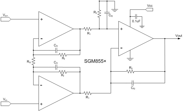 精密运算放大器技术特点及应用情况分析,图4：基于SGM855×系列的分立仪表放大器设计方案。 ,第9张