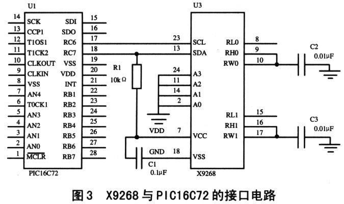 X9628与PIC16C72的接口电路图,第2张