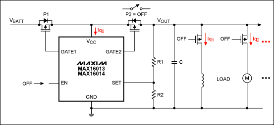 Active High-Voltage Transient,Figure 9. The MAX1613/MAX16014 are used as the main switch to reduce quiescent current consumption if an ECU is in OFF mode.,第10张