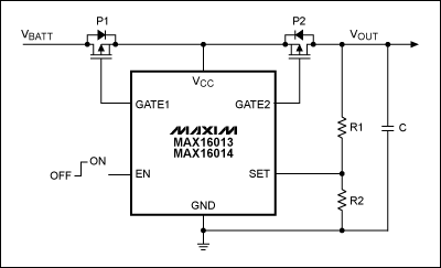 Active High-Voltage Transient,Figure 8. The MAX16013 and MAX16014 provide active transient protection by monitoring the input voltages on the supply rail. When they detect a fault, they isolate the load from the fault by controlling two external p-channel FET pass switches.,第9张