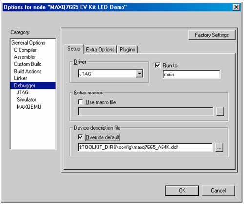 MAXQ7665评估板快速入门,图5. 在这一屏幕显示上，您可以配置调试选项。,第6张