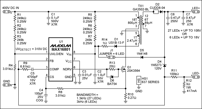 MAX16801组成的LED驱动电路图,第2张