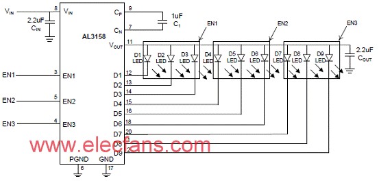 AL3158设计的三路1x(2x)电荷泵白光LED驱动,第3张