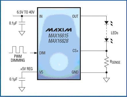 利用热分析预测IC的瞬态效应并避免过热,MAX16815/MAX16828 HBLED驱动器的典型应用电路,第21张