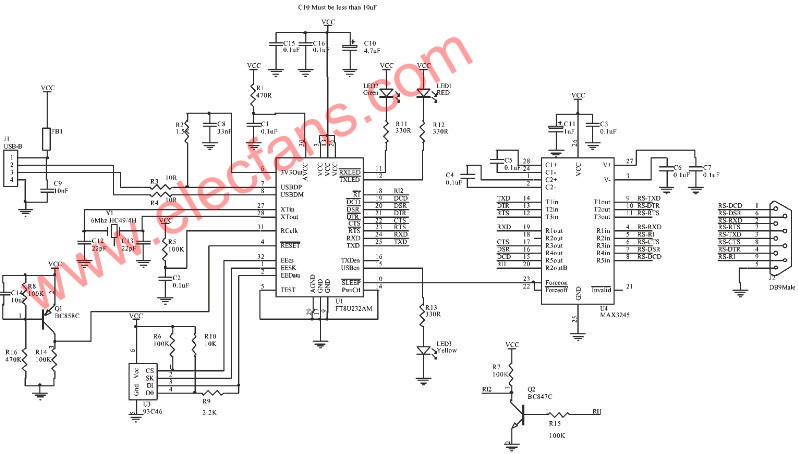 采用FT8U232AM的USB转串口电路原理图,第2张