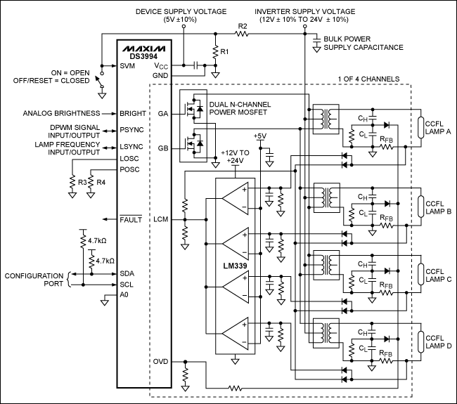 Determining LCM and OVD thresh,Figure 2. Typical operating circuit with multiple lamps per channel.,第3张