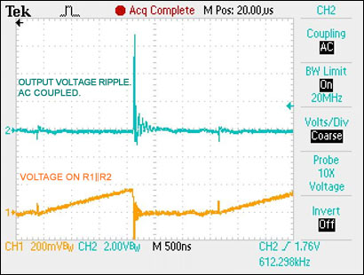 Boost driver for long LED stri,Figure 8. Output voltage (AC coupled) and sense-resistor voltage.,第8张