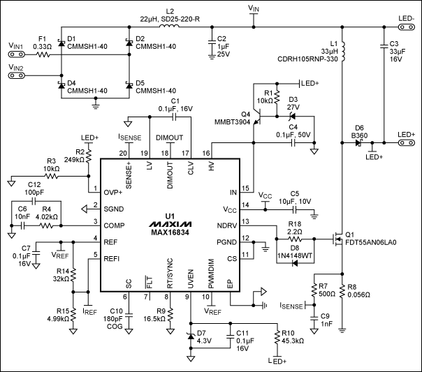 LED driver solution for MR16 a,Figure 1. The schematic for the reference design.,第2张