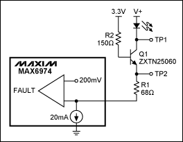 LED level shifter includes fau,Figure 2. The addition of R2 in Figure 1 restores the fault-detection function.,第3张