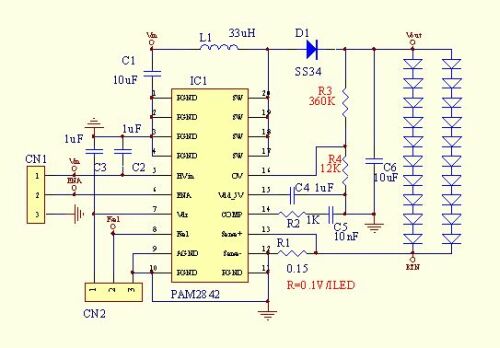 基于PAM2842的LED照明系统的设计,图7：两串10个1W的LED相并联。,第8张