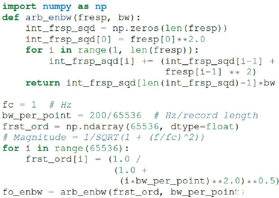 转换器连接教程：Python分析混合模式信号链中噪声的方法,图 28. 计算有效噪声带宽的 Python 代码示例。,第36张