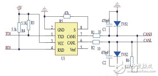 基于CAN总线的电梯主控系统软硬件设计,图3 CAN 模块电路,第4张