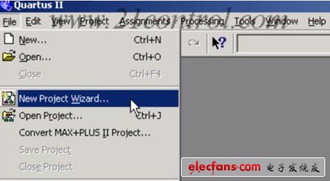 基于QuartusII的实例展示,运行QuatrusII软件（以下简称Q2），建立工程，FileàNew Project Wizad,第2张