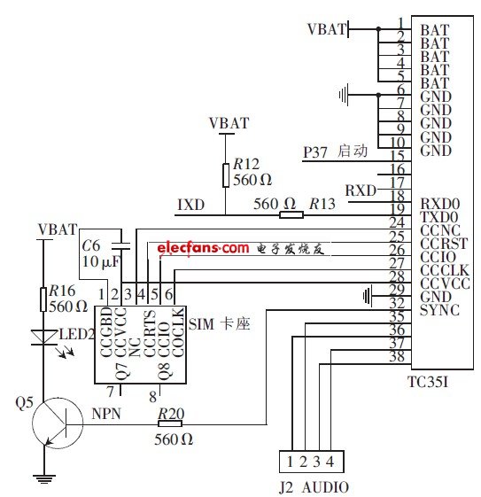 汽车空调温度控制系统设计,图4 TC35I 模块电路连接图,第5张