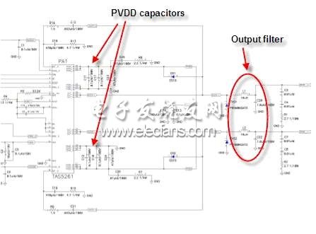 以高瓦数数字放大器进行设定,TAS5261 参考设计的 PVDD 电容及输出 LC 滤波器等组件,第3张