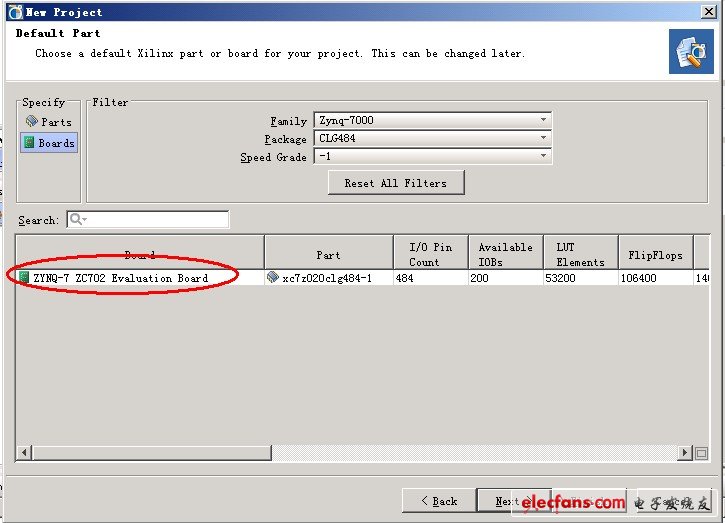 玩转赛灵思Zedboard开发板（2）：最简单的测试工程,一直点下一步，直道出现芯片和板载信息。直接选择Boards，选择系列是Zynq-7000。14.1目前只支持XC7Z020器件。,第6张