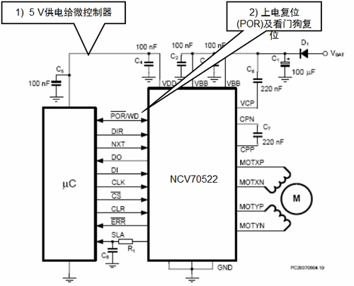 汽车自适应前照灯系统(AFS)的电机驱动方案及应用设计要点,NCV70522典型应用电路图,第8张