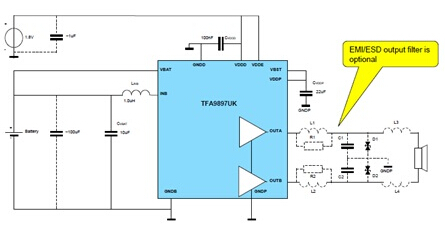 大联大品佳集团力推NXP Smart Audio PA在手机端应用,大联大品佳代理的NXP的TFA9897硬件电路框图,第4张