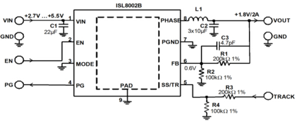 输出跟踪和时序控制帮助提高FPGA可靠性, ISL8002B的典型应用原理图,第5张