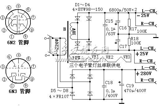 带音调控制的混合式Hi-Fi功放电路,整机供电电路图,第3张