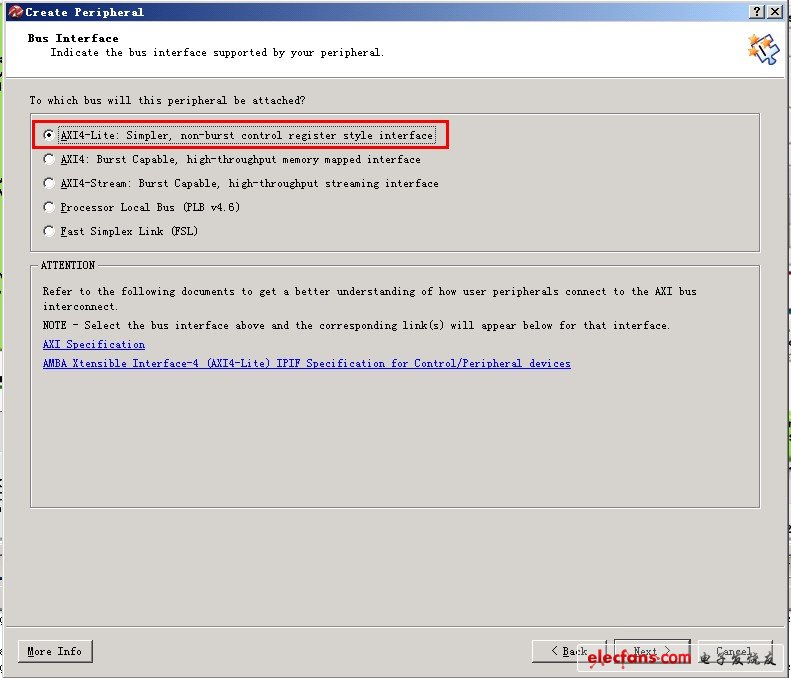 玩转赛灵思Zedboard开发板（5）:基于AXI Lite总线的从设备IP设计,选择外设总线的类型,第8张