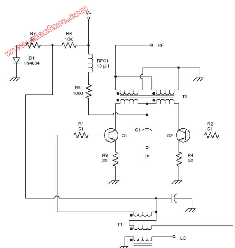 三极管混频器射频电路图(Dual NPN mixer RF,第2张