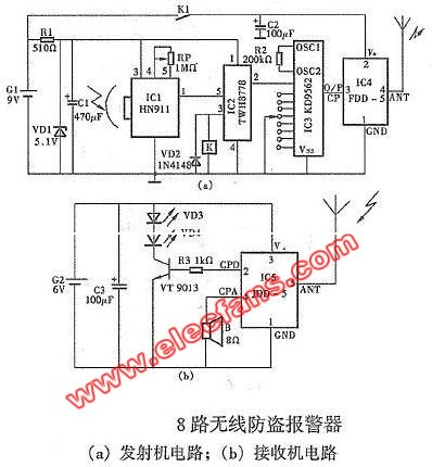 8路无线防盗报警器电路图,第2张