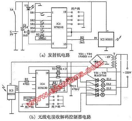 无线电遥控变色旋转灯电路图,第2张