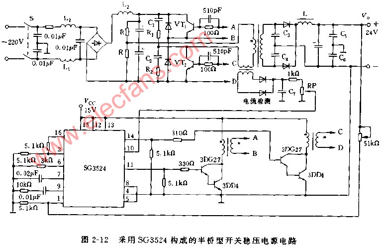 采用SG8524构成的半桥型开关稳压电源电路,第2张