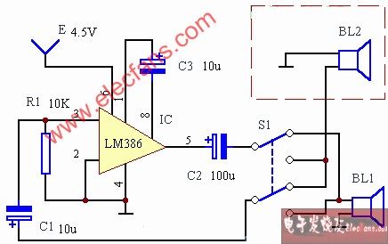 用LM386制作的半双式对讲机电路图,第2张