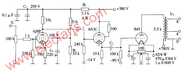 845单端甲类功放电路图 (含电源电路),第2张