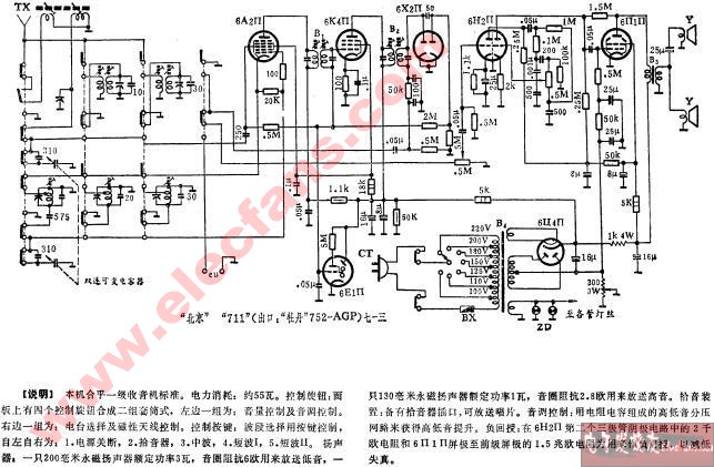 北京牌711型交流七管三波段收音机电路图,第2张