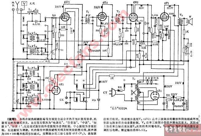 牡丹牌6201A型交流六管三波段收音机电路图,第2张