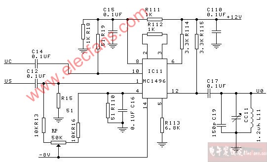 MC1496模拟乘法器构成的混频器电路图,第2张