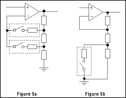 Selecting the Right CMOS Analo,Figure 5. Gain-control circuits are good (a) or bad (b) depending on the amount of current through the switch.,第7张