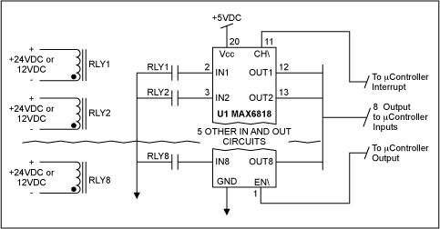 Interfacing Switches and Relay,Figure 5. Eight-bit CMOS switch-debouncer circuit for a microcontroller.,第6张