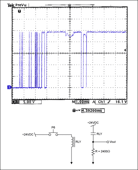 Interfacing Switches and Relay,Figure 3. Relay contact bounce and test circuit.,第4张