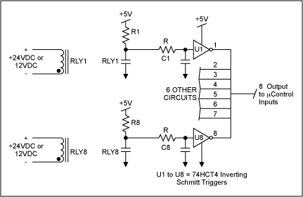 Interfacing Switches and Relay,Figure 4. Eight-bit debouncer circuit for a microcontroller.,第5张