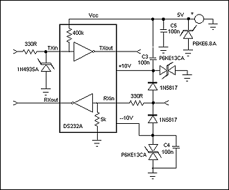 Tech Brief 10: ESD Considerati,Figure 2. Improved ESD protection (only half of the DS232A shown).,第3张