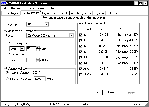 系统管理IC满足多电压系统的监视和排序要求,图3. 点击Voltage Monitor标签，可以设定每一个输入是监视两个欠压电平还是一个欠压电平和一个过压电平，还可以设置门限值，也可选择要查看哪一个数字输入。,第4张