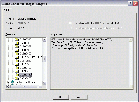 Keil C编译器的使用与DS89C430450,Figure 1. Selecting the device for a new Keil µVision2 project.,第2张