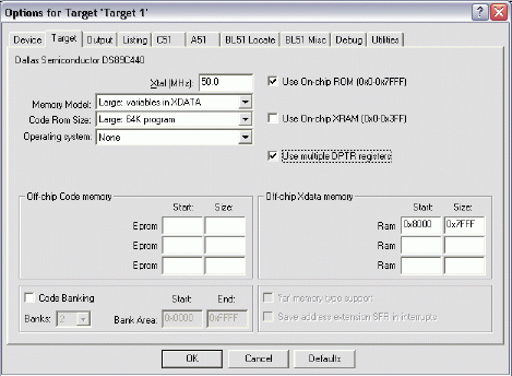 Keil C编译器的使用与DS89C430450,Figure 2. Target option settings for the DS89C430/440/450.,第3张